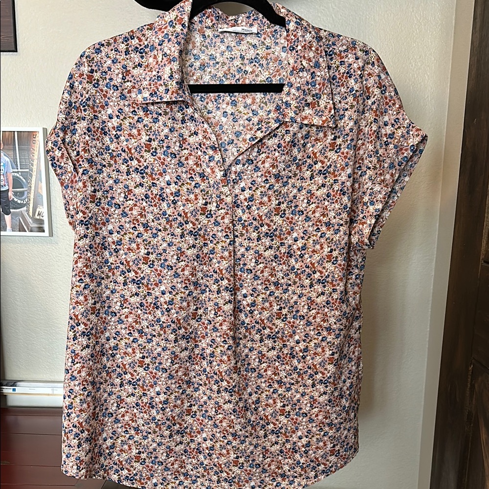 Pink Boxy Short Sleeve Button Down Blouse